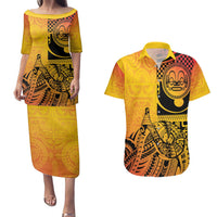 Marquesas Islands Couples Matching Puletasi and Hawaiian Shirt Marquesan Matatiki Fish Hook Patutiki - Polynesian Pride