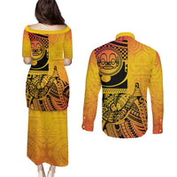 Marquesas Islands Couples Matching Puletasi and Long Sleeve Button Shirt Marquesan Matatiki Fish Hook Patutiki - Polynesian Pride