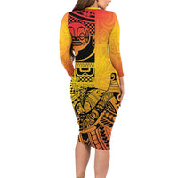 Marquesas Islands Family Matching Long Sleeve Bodycon Dress and Hawaiian Shirt Marquesan Matatiki Fish Hook Patutiki - Polynesian Pride