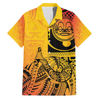 Marquesas Islands Family Matching Mermaid Dress and Hawaiian Shirt Marquesan Matatiki Fish Hook Patutiki LT14 Dad's Shirt - Short Sleeve Yellow - Polynesian Pride