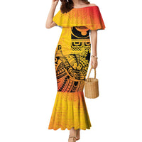Marquesas Islands Family Matching Mermaid Dress and Hawaiian Shirt Marquesan Matatiki Fish Hook Patutiki LT14 Mom's Dress Yellow - Polynesian Pride