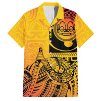 Marquesas Islands Family Matching Off The Shoulder Long Sleeve Dress and Hawaiian Shirt Marquesan Matatiki Fish Hook Patutiki LT14 Dad's Shirt - Short Sleeve Yellow - Polynesian Pride
