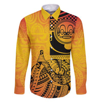 Marquesas Islands Family Matching Off The Shoulder Long Sleeve Dress and Hawaiian Shirt Marquesan Matatiki Fish Hook Patutiki LT14 Dad's Shirt - Long Sleeve Yellow - Polynesian Pride