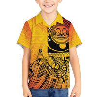 Marquesas Islands Family Matching Puletasi and Hawaiian Shirt Marquesan Matatiki Fish Hook Patutiki LT14 Son's Shirt Yellow - Polynesian Pride