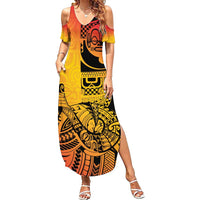 Marquesas Islands Family Matching Summer Maxi Dress and Hawaiian Shirt Marquesan Matatiki Fish Hook Patutiki - Polynesian Pride