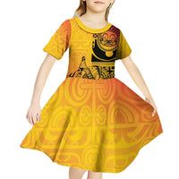 Marquesas Islands Kid Short Sleeve Dress Marquesan Matatiki Fish Hook Patutiki - Polynesian Pride
