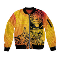 Marquesas Islands Sleeve Zip Bomber Jacket Marquesan Matatiki Fish Hook Patutiki - Polynesian Pride