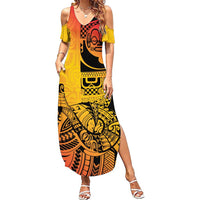 Marquesas Islands Summer Maxi Dress Marquesan Matatiki Fish Hook Patutiki - Polynesian Pride
