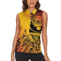 Marquesas Islands Women Sleeveless Polo Shirt Marquesan Matatiki Fish Hook Patutiki - Polynesian Pride