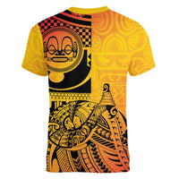 Marquesas Islands Women V-Neck T-Shirt Marquesan Matatiki Fish Hook Patutiki - Polynesian Pride