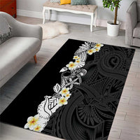 Black Samoa Tattoo Area Rug Plumeria Samoan Ocean Tatau Pattern - Polynesian Pride