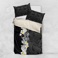 Black Samoa Tattoo Bedding Set Plumeria Samoan Ocean Tatau Pattern - Polynesian Pride