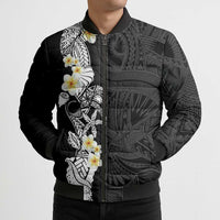 Black Samoa Tattoo Bomber Puffer Jacket Plumeria Samoan Ocean Tatau Pattern - Polynesian Pride