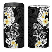 Black Samoa Tattoo 4 in 1 Can Cooler Tumbler Plumeria Samoan Ocean Tatau Pattern - Polynesian Pride