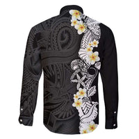 Black Samoa Tattoo Family Matching Long Sleeve Bodycon Dress and Hawaiian Shirt Plumeria Samoan Ocean Tatau Pattern LT14 - Polynesian Pride