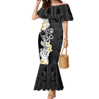 Black Samoa Tattoo Family Matching Mermaid Dress and Hawaiian Shirt Plumeria Samoan Ocean Tatau Pattern - Polynesian Pride