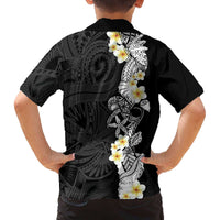 Black Samoa Tattoo Family Matching Off The Shoulder Long Sleeve Dress and Hawaiian Shirt Plumeria Samoan Ocean Tatau Pattern LT14 - Polynesian Pride