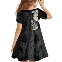 Black Samoa Tattoo Family Matching Off The Shoulder Long Sleeve Dress and Hawaiian Shirt Plumeria Samoan Ocean Tatau Pattern - Polynesian Pride