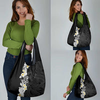Black Samoa Tattoo Grocery Bag Plumeria Samoan Ocean Tatau Pattern - Polynesian Pride