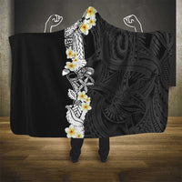 Black Samoa Tattoo Hooded Blanket Plumeria Samoan Ocean Tatau Pattern - Polynesian Pride