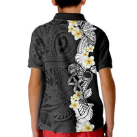Black Samoa Tattoo Kid Polo Shirt Plumeria Samoan Ocean Tatau Pattern - Polynesian Pride
