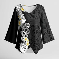 Black Samoa Tattoo Kimono Sleeve Blouse Plumeria Samoan Ocean Tatau Pattern - Polynesian Pride