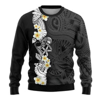 Black Samoa Tattoo Ugly Christmas Sweater Plumeria Samoan Ocean Tatau Pattern - Polynesian Pride