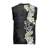 Black Samoa Tattoo Christmas Knitted V-Neck Vest Plumeria Samoan Ocean Tatau Pattern - Polynesian Pride
