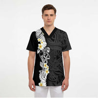 Black Samoa Tattoo Scrub Top Plumeria Samoan Ocean Tatau Pattern - Polynesian Pride