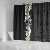Black Samoa Tattoo Shower Curtain Plumeria Samoan Ocean Tatau Pattern - Polynesian Pride