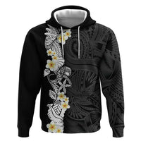 Black Samoa Tattoo Zip Hoodie Plumeria Samoan Ocean Tatau Pattern - Polynesian Pride