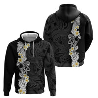 Black Samoa Tattoo Zip Hoodie Plumeria Samoan Ocean Tatau Pattern - Polynesian Pride