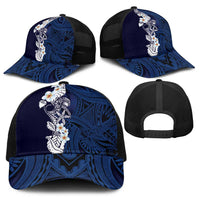 Blue Samoa Tattoo Baseball Net Cap Plumeria Samoan Ocean Tatau Pattern - Polynesian Pride