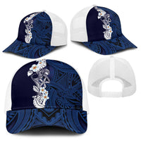 Blue Samoa Tattoo Baseball Net Cap Plumeria Samoan Ocean Tatau Pattern LT14 - Polynesian Pride