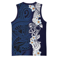 Blue Samoa Tattoo Basketball Jersey Plumeria Samoan Ocean Tatau Pattern - Polynesian Pride