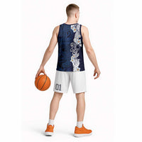 Blue Samoa Tattoo Basketball Jersey Plumeria Samoan Ocean Tatau Pattern - Polynesian Pride