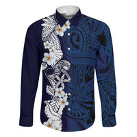 Blue Samoa Tattoo Family Matching Mermaid Dress and Hawaiian Shirt Plumeria Samoan Ocean Tatau Pattern LT14 Dad's Shirt - Long Sleeve Blue - Polynesian Pride