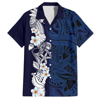 Blue Samoa Tattoo Family Matching Off The Shoulder Long Sleeve Dress and Hawaiian Shirt Plumeria Samoan Ocean Tatau Pattern - Polynesian Pride