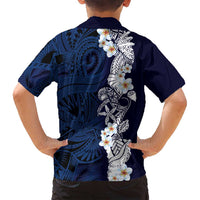 Blue Samoa Tattoo Family Matching Off Shoulder Maxi Dress and Hawaiian Shirt Plumeria Samoan Ocean Tatau Pattern LT14 - Polynesian Pride