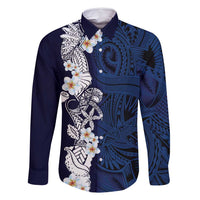 Blue Samoa Tattoo Family Matching Off Shoulder Maxi Dress and Hawaiian Shirt Plumeria Samoan Ocean Tatau Pattern LT14 Dad's Shirt - Long Sleeve Blue - Polynesian Pride