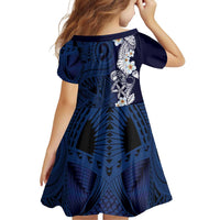 Blue Samoa Tattoo Family Matching Off Shoulder Short Dress and Hawaiian Shirt Plumeria Samoan Ocean Tatau Pattern LT14 - Polynesian Pride