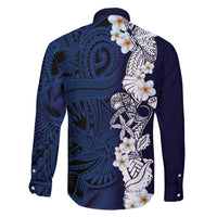 Blue Samoa Tattoo Family Matching Off Shoulder Short Dress and Hawaiian Shirt Plumeria Samoan Ocean Tatau Pattern LT14 - Polynesian Pride