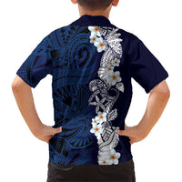 Blue Samoa Tattoo Family Matching Short Sleeve Bodycon Dress and Hawaiian Shirt Plumeria Samoan Ocean Tatau Pattern LT14 - Polynesian Pride