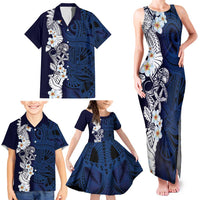 Blue Samoa Tattoo Family Matching Tank Maxi Dress and Hawaiian Shirt Plumeria Samoan Ocean Tatau Pattern LT14 - Polynesian Pride