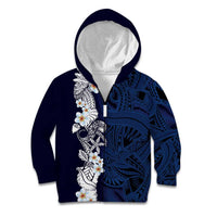 Blue Samoa Tattoo Kid Hoodie Plumeria Samoan Ocean Tatau Pattern - Polynesian Pride