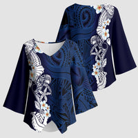 Blue Samoa Tattoo Kimono Sleeve Blouse Plumeria Samoan Ocean Tatau Pattern - Polynesian Pride