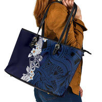 Blue Samoa Tattoo Leather Tote Bag Plumeria Samoan Ocean Tatau Pattern - Polynesian Pride