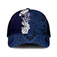 Blue Samoa Tattoo Mesh Trucker Cap Plumeria Samoan Ocean Tatau Pattern - Polynesian Pride