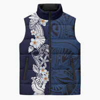 Blue Samoa Tattoo Sleeveless Puffer Jacket Plumeria Samoan Ocean Tatau Pattern - Polynesian Pride