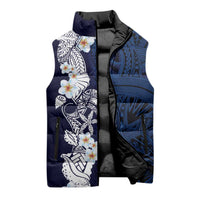 Blue Samoa Tattoo Sleeveless Puffer Jacket Plumeria Samoan Ocean Tatau Pattern - Polynesian Pride